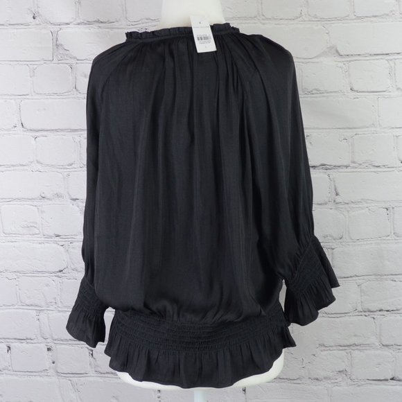 ANN TAYLOR Smocked Waist Tie-Neck Blouse - Picture 6 of 8